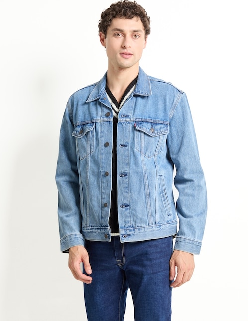 Chamarra casual de mezclilla con bolsillos para hombre