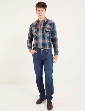 Jeans straight Wrangler lavado whisker para hombre