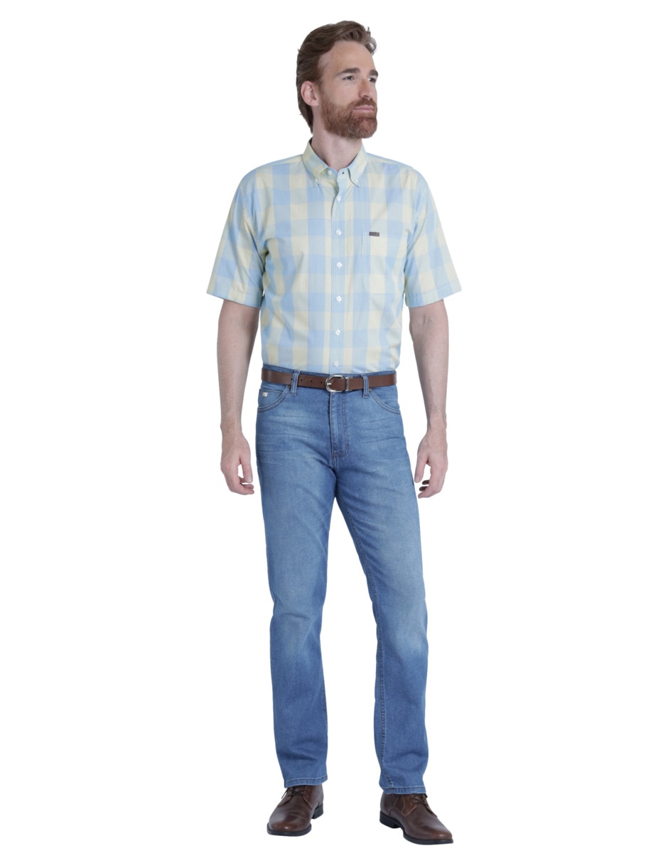 Jeans straight lavado sand blast para hombre 3