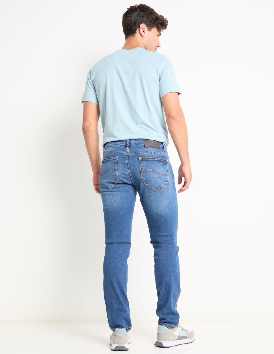 Jeans slim lavado whisker para hombre 2
