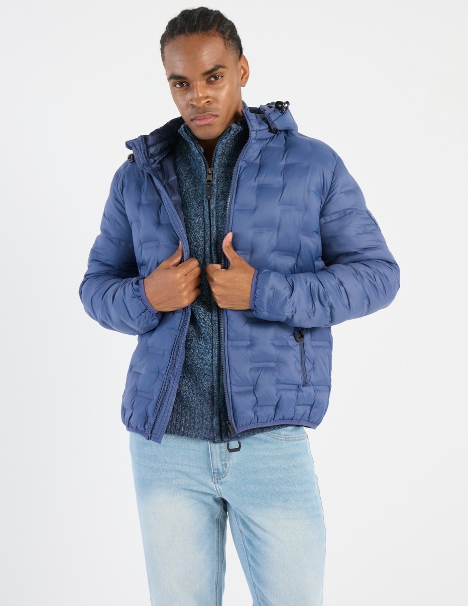 Chamarra acolchada impermeable con capucha y bolsa para hombre Chamarra acolchada impermeable con capucha y bolsa para hombre