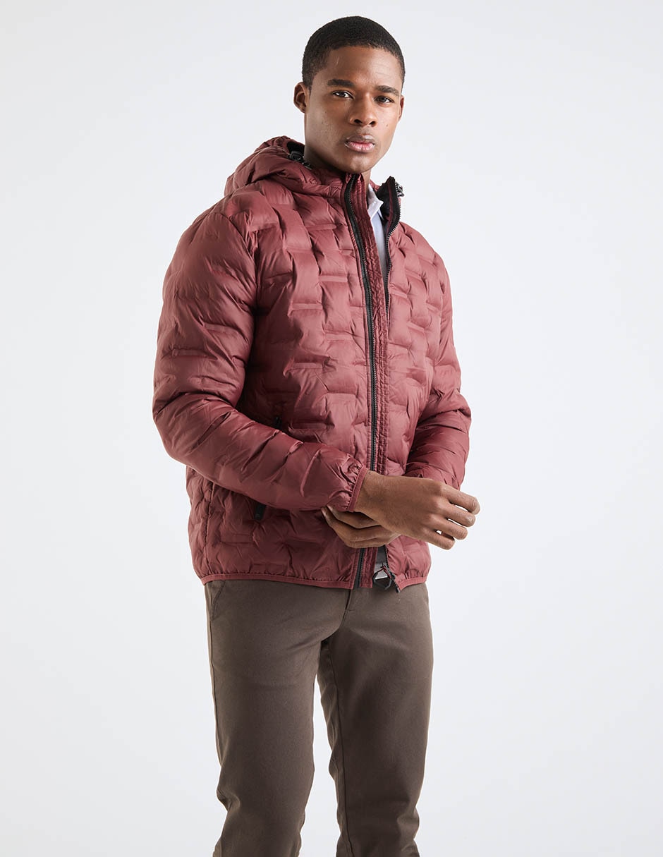Chamarra acolchada impermeable con capucha y bolsa para hombre Chamarra acolchada impermeable con capucha y bolsa para hombre