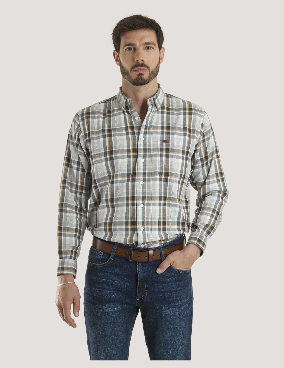 Camisa casual de algodón manga larga para hombre