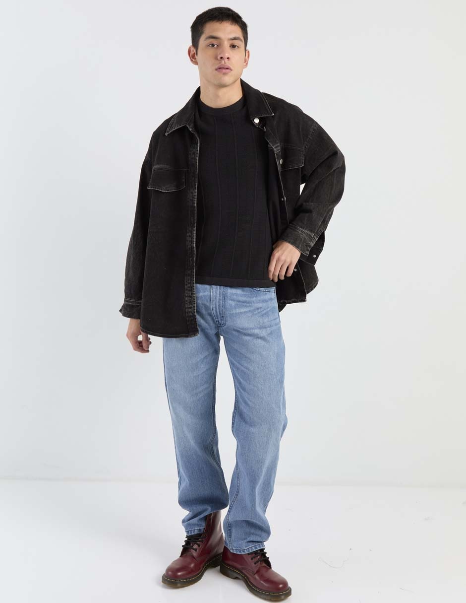 Jeans straight lavado claro para hombre 3