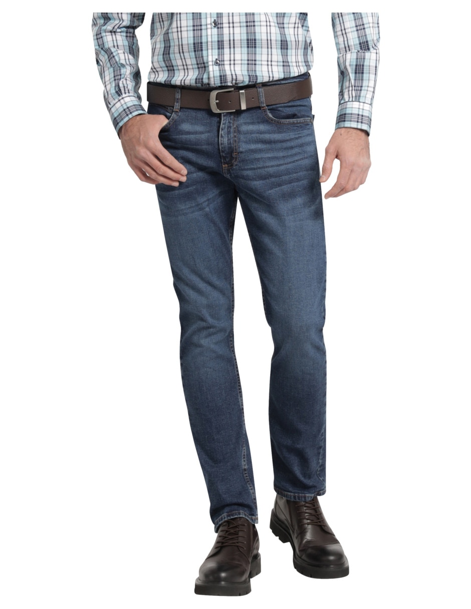 Jeans slim lavado whisker para hombre