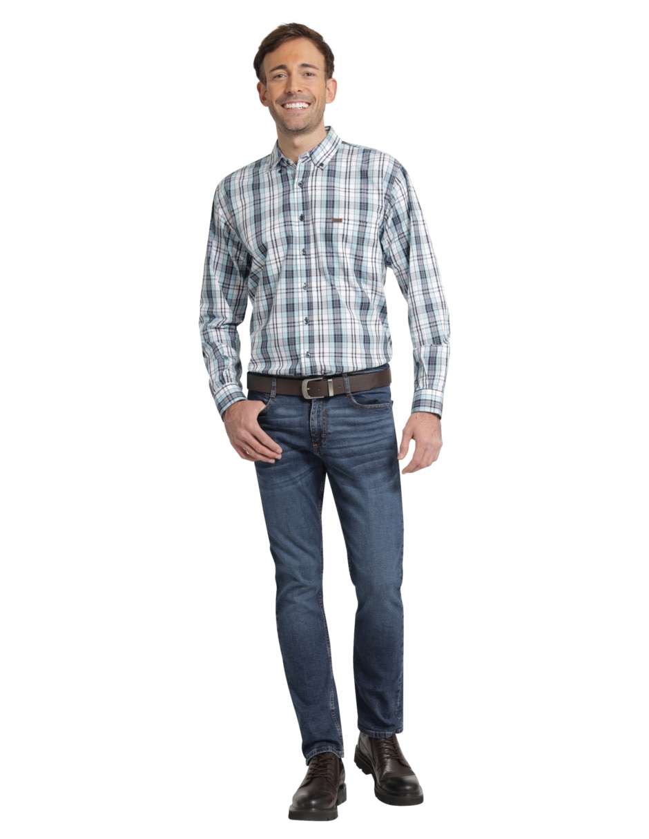 Jeans slim lavado whisker para hombre 3