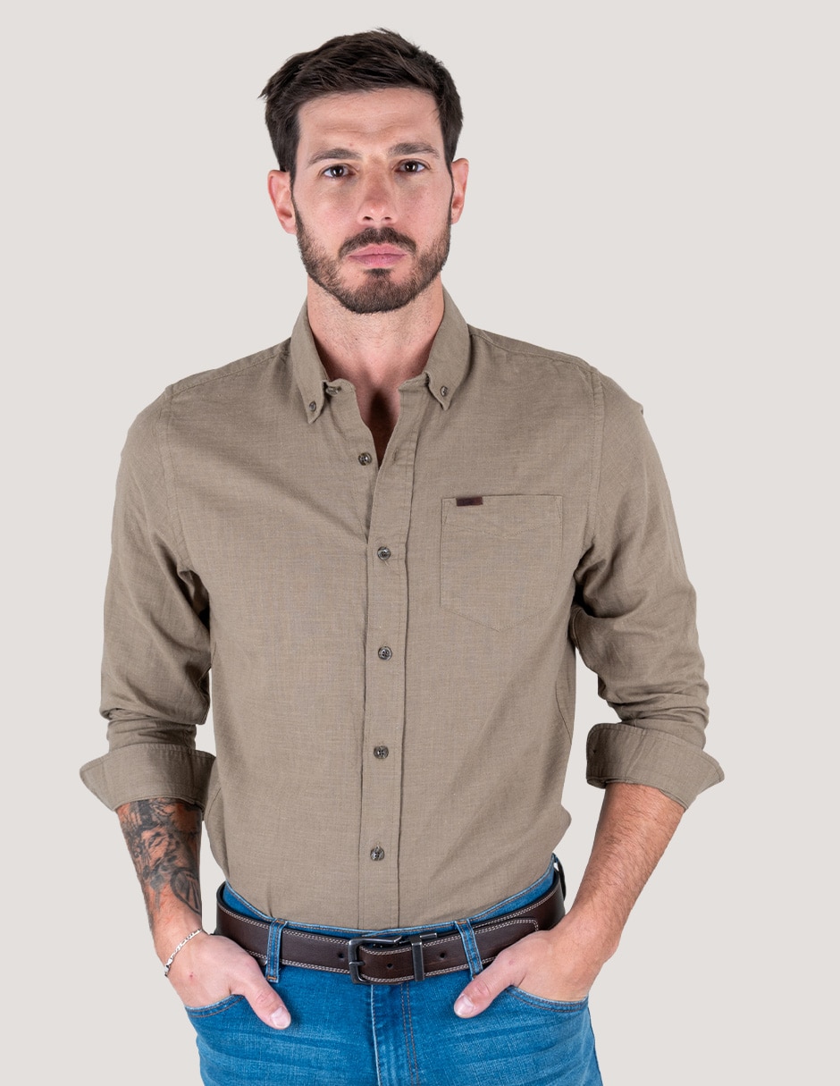 Camisa casual de algodón manga larga para hombre Camisa casual de algodón manga larga para hombre